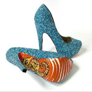 Taylor Says Freddie Platform Heels Seahorse & Blue 10